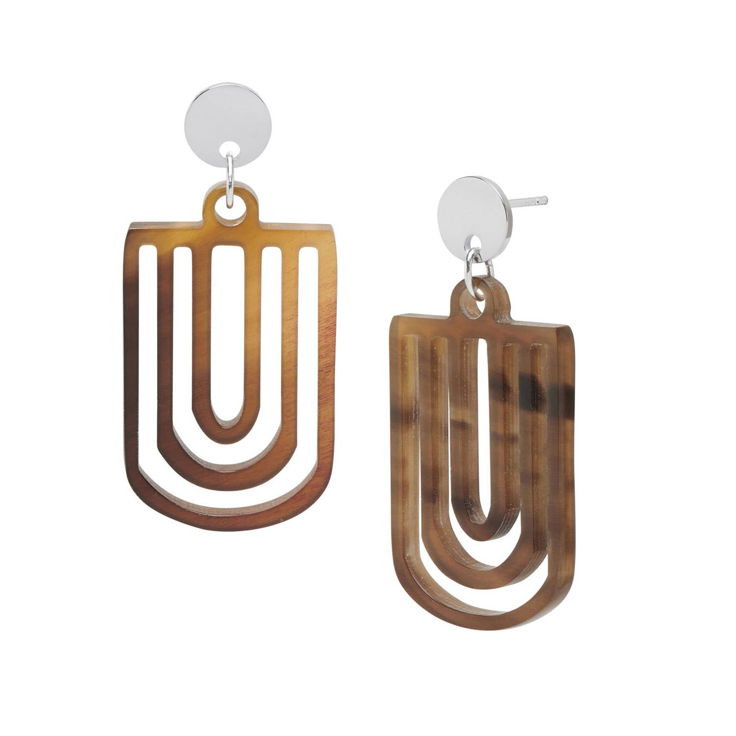 BRANCH JEWELLERY – Großhandel Ohrhänger – Braune Naturhorn-Ausschnitt-Ohrringe im Kronleuchter-Stil - Silber1