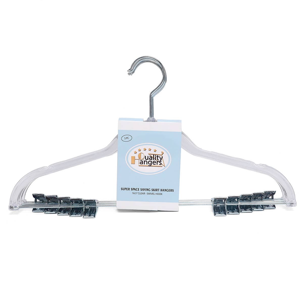Quality Hangers - Wholesale Clothes Hangers - P255 - Clear Skirt Pant Hangers Slim Heavy Duty - 5 Pack1