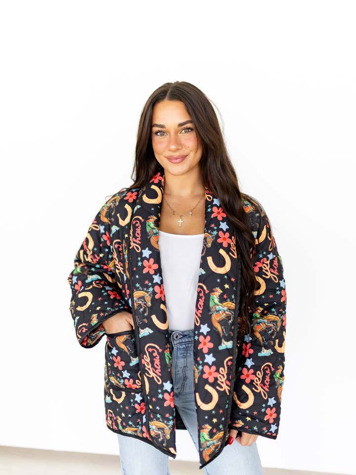 TH1070 S268 VESTE NOIRE YEEHAW MATELASSÉE (1 Pièce) pour la vente par Turquoise Haven