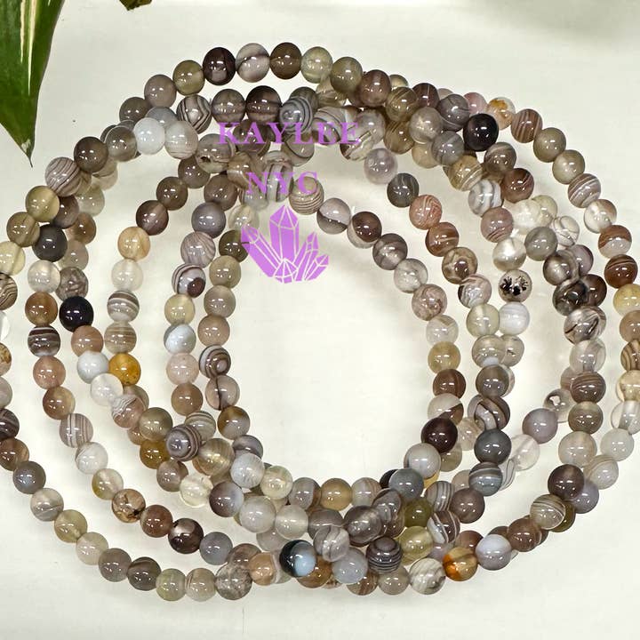 Natural Botswana Agate 4mm 7.5” Stretch Bracelet for wholesale by KayleeNYC