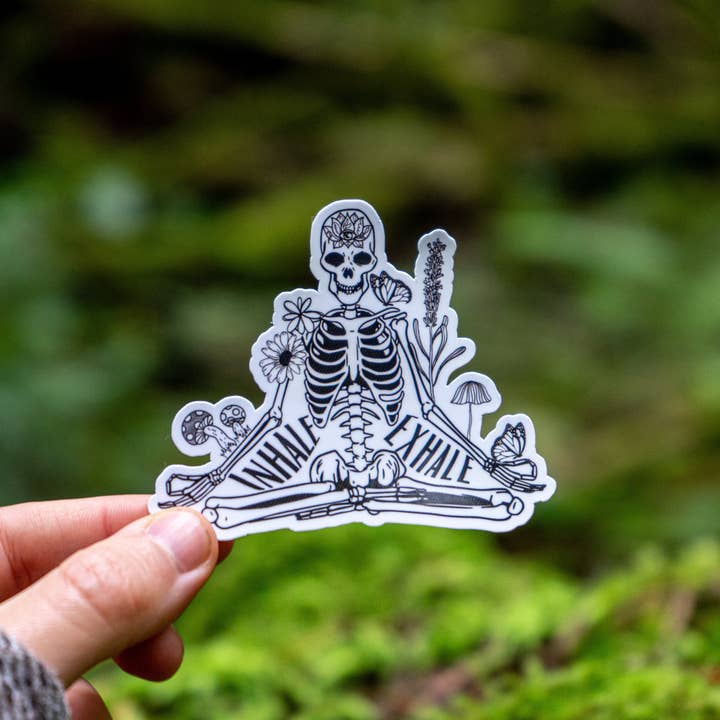 Mindful over Mind Full - Wholesale Sticker - Meditating Skeleton Sticker | Yoga Sticker