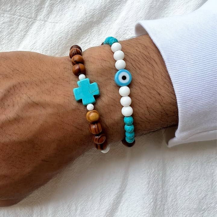 Christina Christi - Vendita all'ingrosso Gioielli - Uomo - Bracciale da uomo con croce turchese, bracciale uomo malocchio