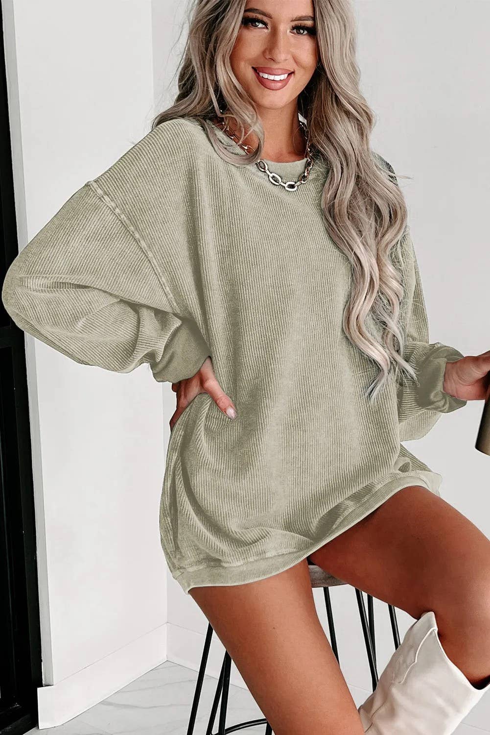 Lovesoft - Wholesale Sweatshirt - Women's - Custom Solid Ribbed Knit Round Neck Pullover Sweatshirt1