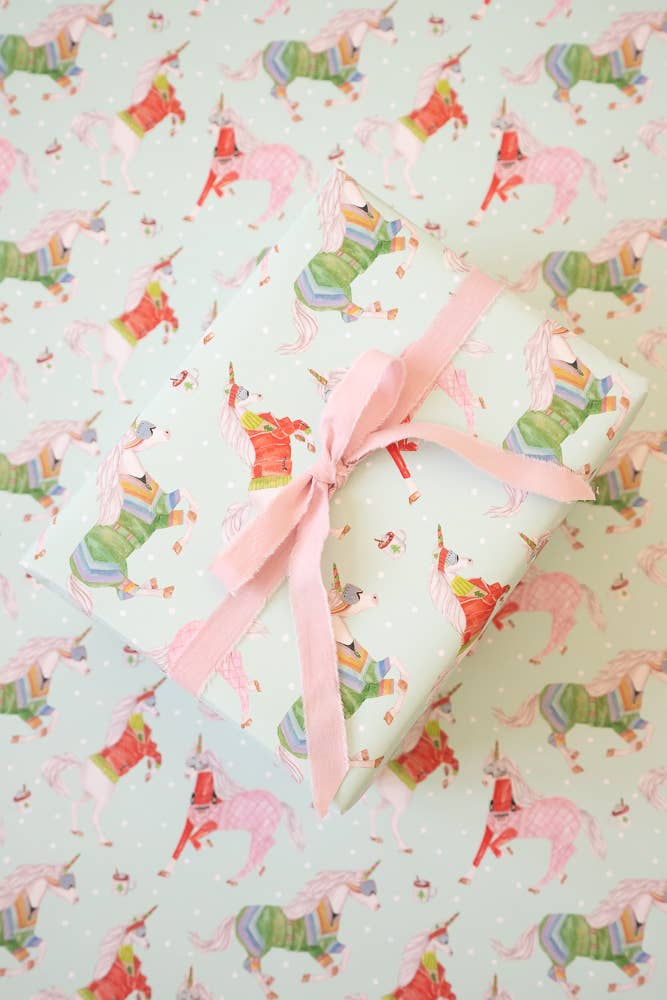 Lana's Shop – wholesale Wrapping paper roll – Unicorn Ski Adventure Gift Wrap Roll1