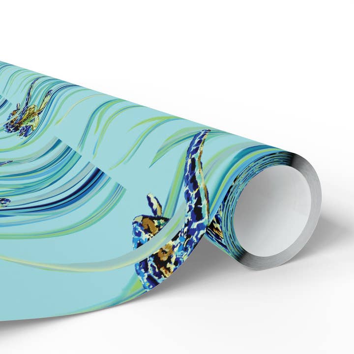 Blue Cava - Wholesale Flat Wrap - Swimming Sea Turtle Wrapping Paper19