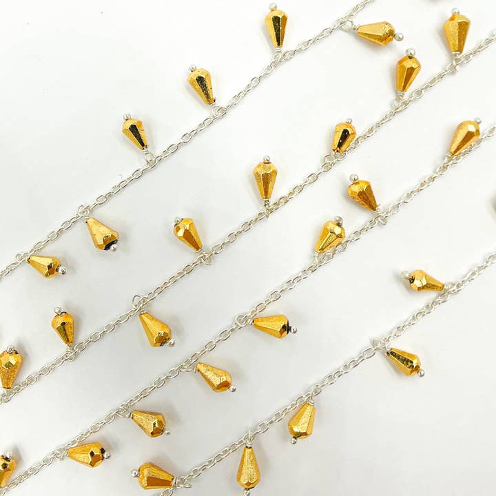 Golden Pyrite Drop Dangle 925 Sterling Silver Wire Chain. PYR28 for wholesale by Jewels & Chains