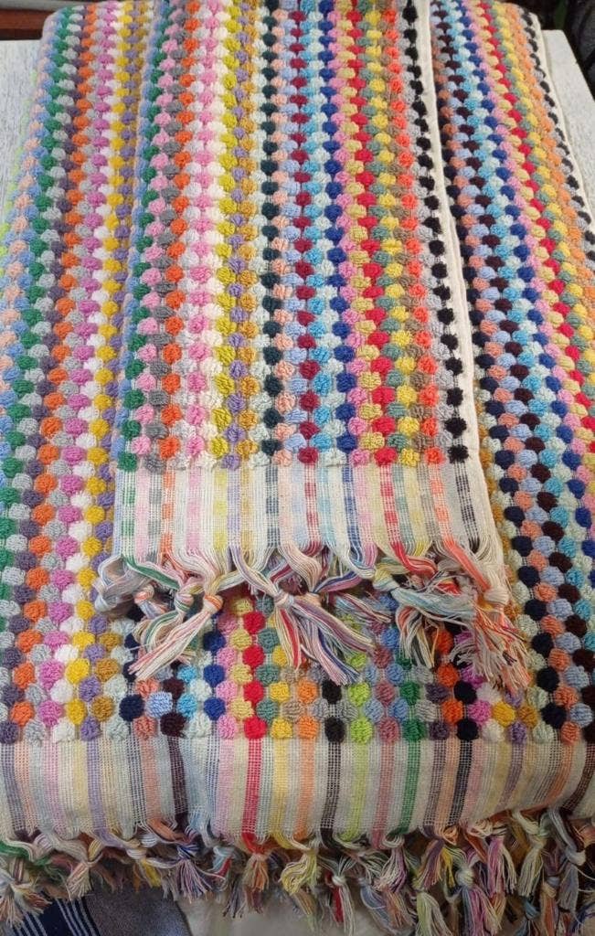 Buld&Co. - Vente Serviettes de bain - Serviette turque à pompons tissée main, motif bulles, grande et petite taille avec franges5