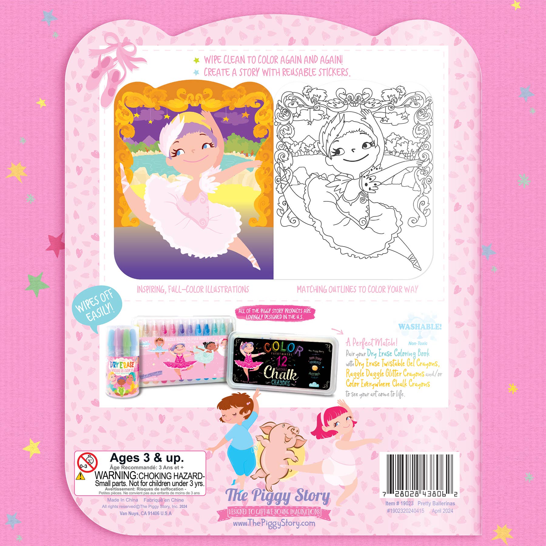 The Piggy Story - Wholesale Colouring and activity book – kids and baby - Dry Erase Reusable Coloring Book with Stickers | Ballet4
