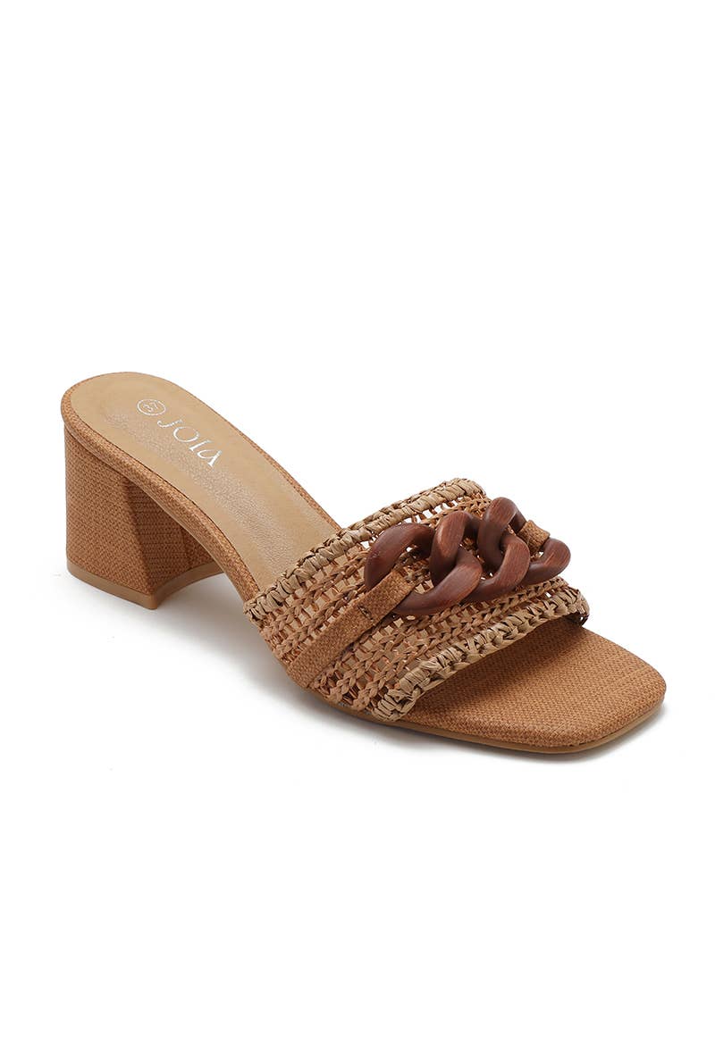 Joia Paris - Wholesale Mules - Women's - Canvas heeled mule with wood-style buckle HK-13158