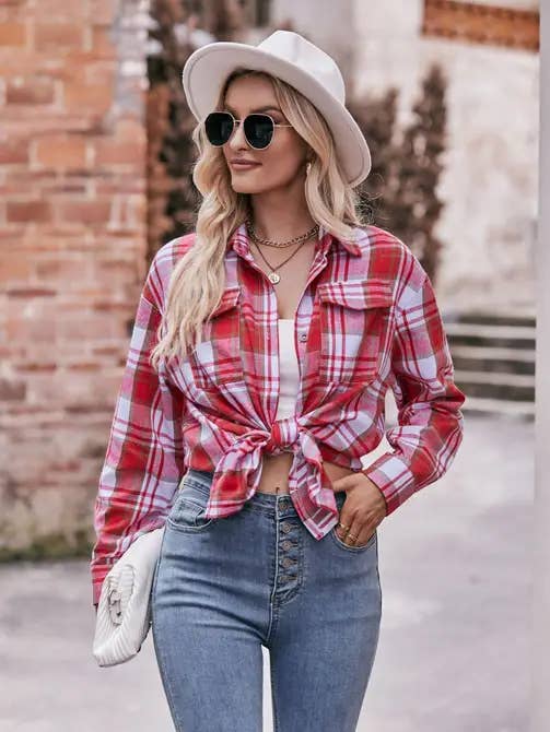 Lovesoft - Venta al por mayor Camisa con botones - Mujer - camisa a cuadros holgada de gran tamaño de moda casual amarilla