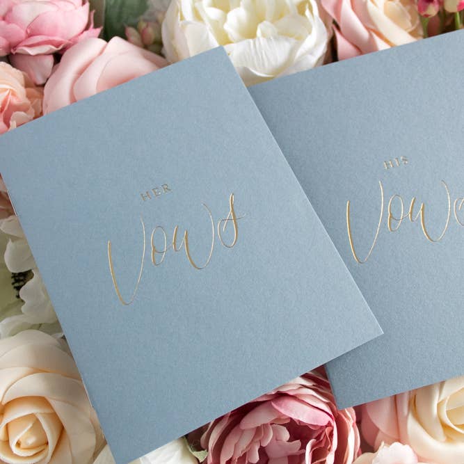 Sablewood Paper Company – wholesale Wedding card – Dusty Blue (Gold Foil) Vow Books – Set of 2 (Wedding)1