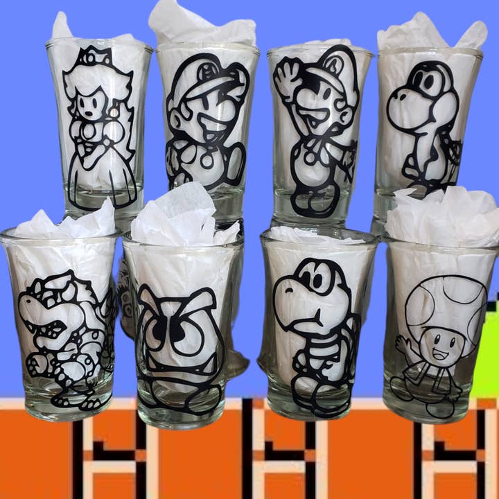Super Mario Character Inspired Shot Glasses for wholesale by Mommas Craft Workshop