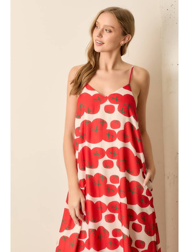 TOMATO PRINTED SPAGHETTI STRAP MAXI DRESS for wholesale on Faire