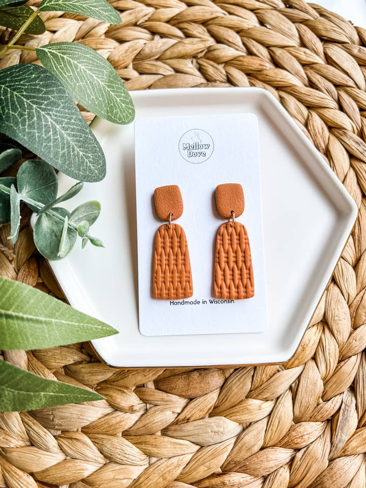 Spice Rattan Clay Earrings | Boho | Neutral for wholesale by Mellow Dove Designs