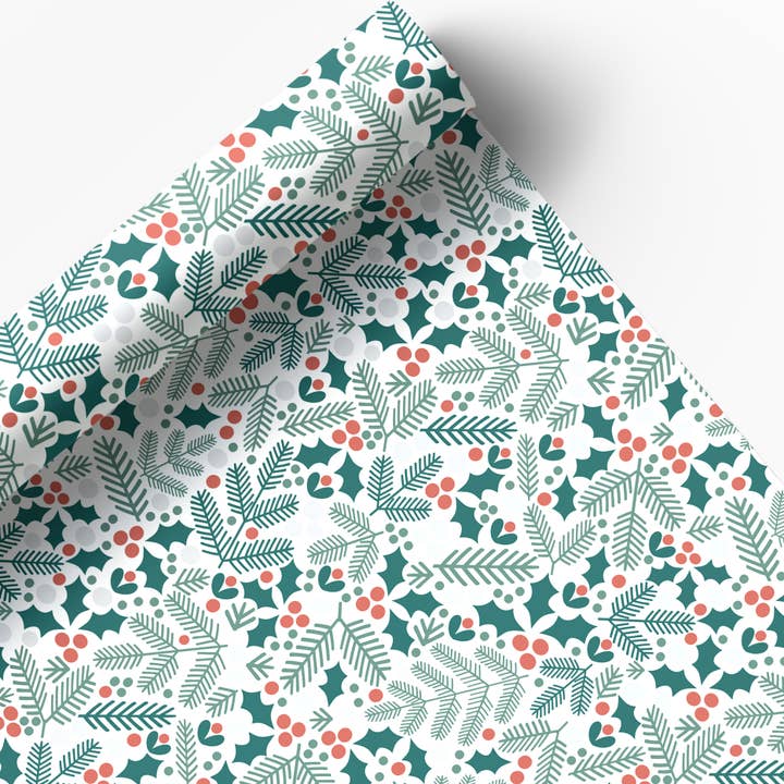 Holiday Holly Gift Wrap // Glossy for wholesale by Juniper Blue
