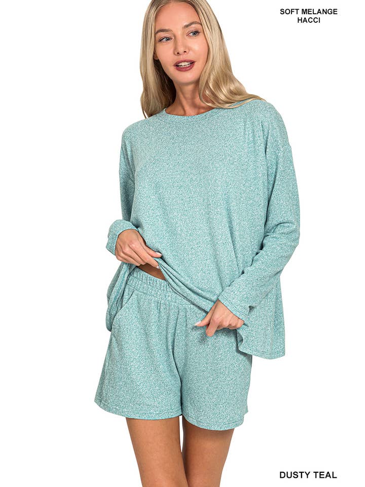 Vanilla Monkey - Wholesale Lounge Set - Women's - Soft Melange Long Sleeve Tee And Shorts Set1