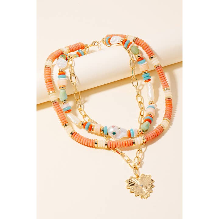 Anarchy Street - Wholesale Pendant/Charm Necklace - Single Stud Heart Layered Mixed Beaded And Chains Necklace