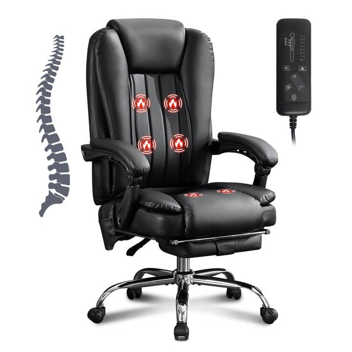 Black Massage Office Chair with Heat, Recline & Footrest for wholesale by 39F Inc.