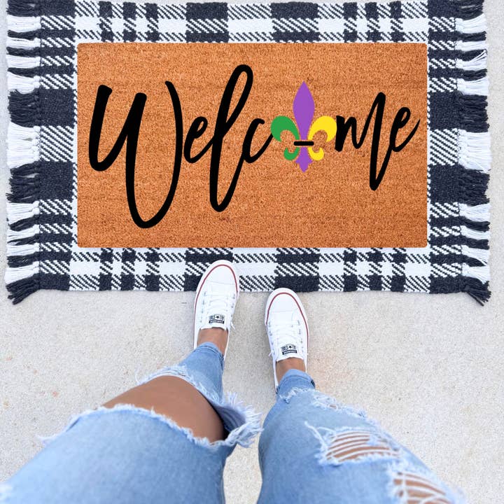 Mardi Gras Welcome Doormat for wholesale by The Simply Rustic Barn LLC