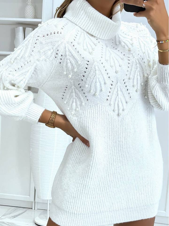 Weißes Pullover-Kleid mit Rollkragen für den Großhandel von Elite Paris