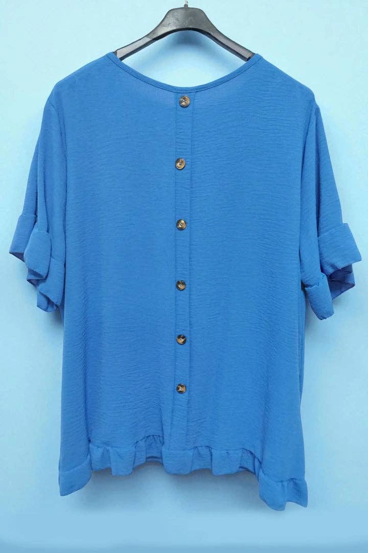 Miss Bold – wholesale Blouse – Women’s – Round Neck Back Button Detail Frill Short Sleeve Top5