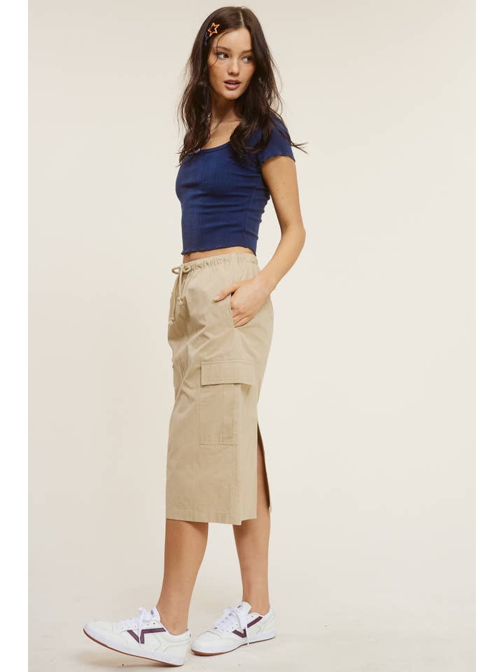 Mimosa - Wholesale Skirt - Women's - Cargo Midi Skirt with Drawstring Waistband5