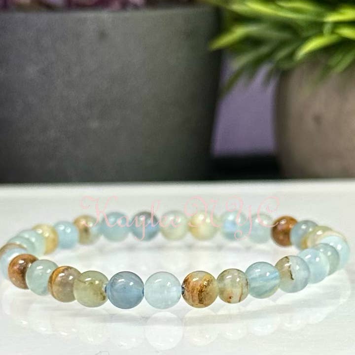 KayleeNYC - Wholesale Beaded Bracelet - ~5.5mm Aquatine Lemurian Calcite 7.5" Stretch Bracelet3