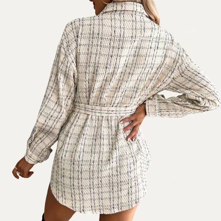 Apricot Looking Great Plaid Collared Neck Tweed Long Sleeve Shacket for wholesale on Faire13