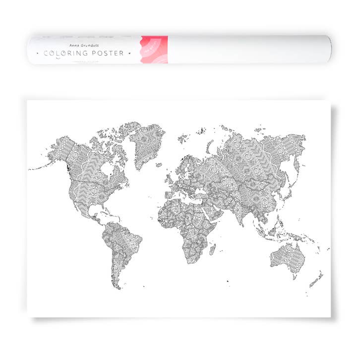 Mandala World Map Coloring Poster for wholesale by Anna Grunduls Design