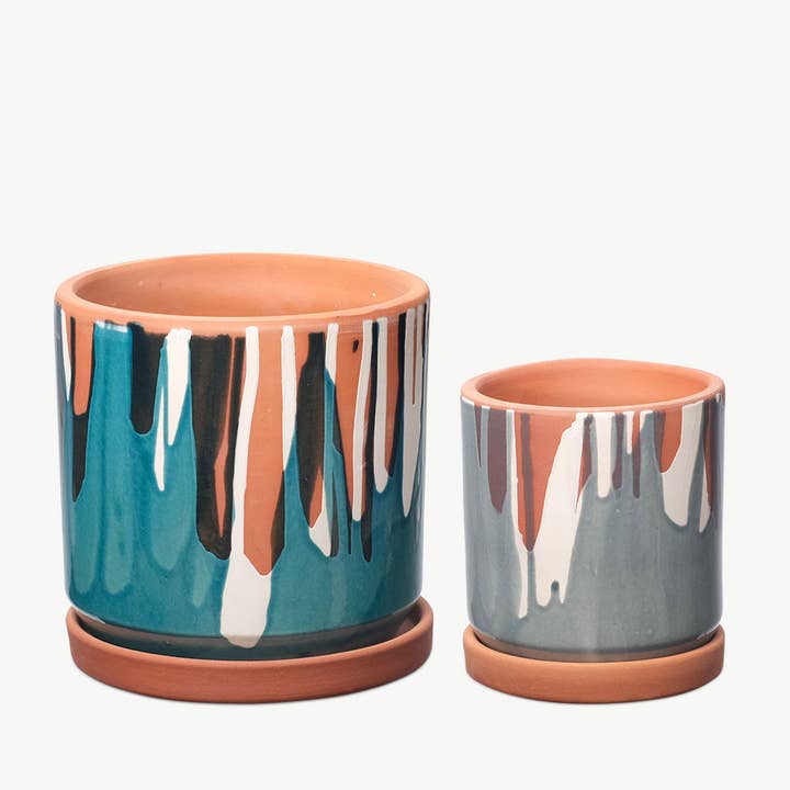 Casa Atlântica - Wholesale Plant Pot - Clay pot with white slip and blue glaze2