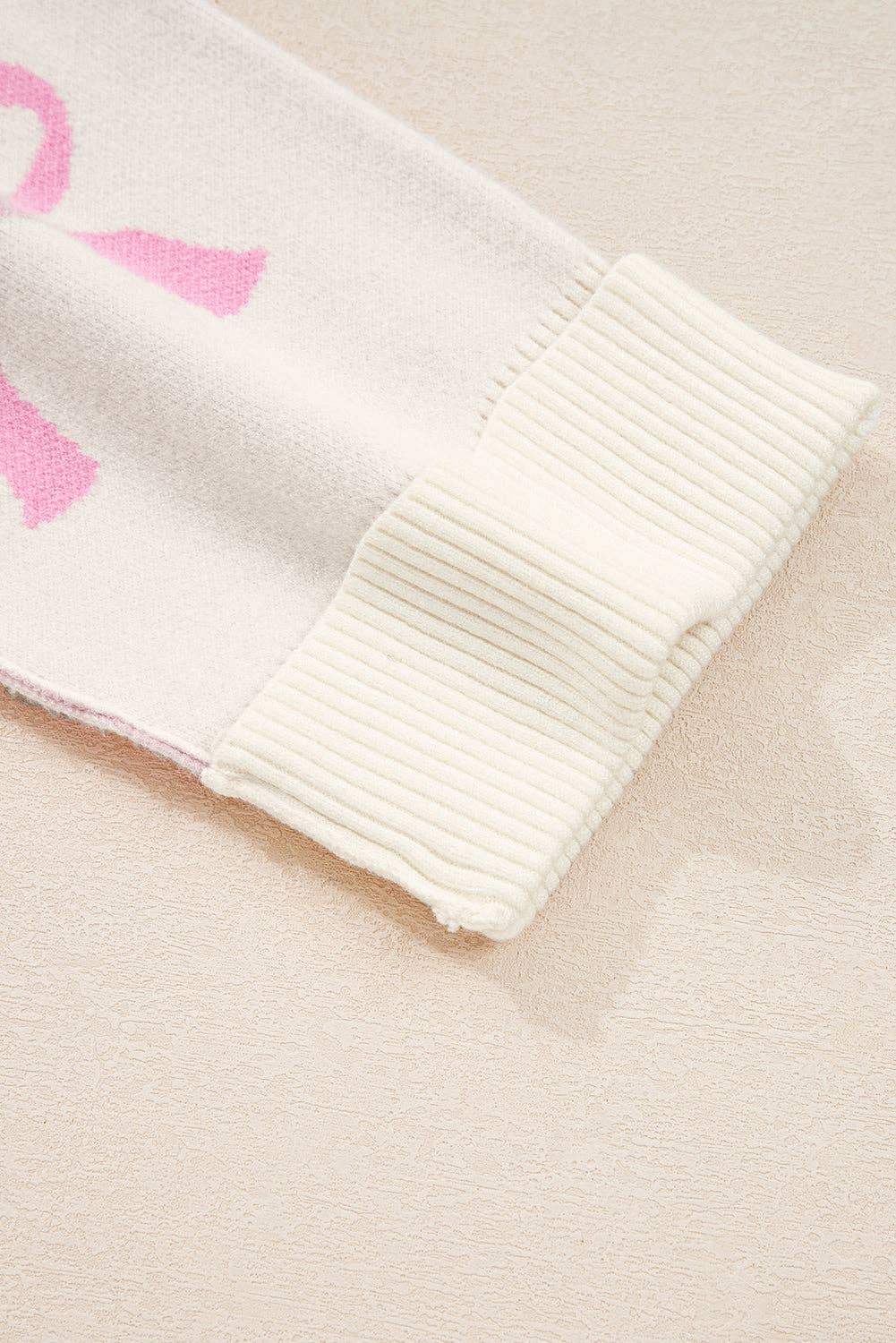 Pink Bow Ribbed Trim Reverse Seam Drop Shoulder Sweater for wholesale on Faire4