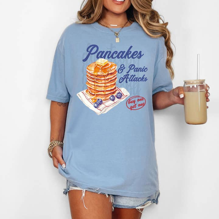 Pancakes & Panic Attacks DTF Heat Transfer for wholesale by Trendy Transfers