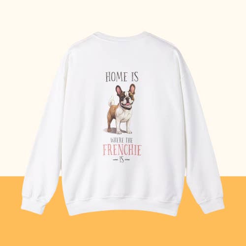 Backprint Heavy Blend™ Crewneck Sweatshirt "Home is where the Frenchie is" für den Großhandel von Pawzlove