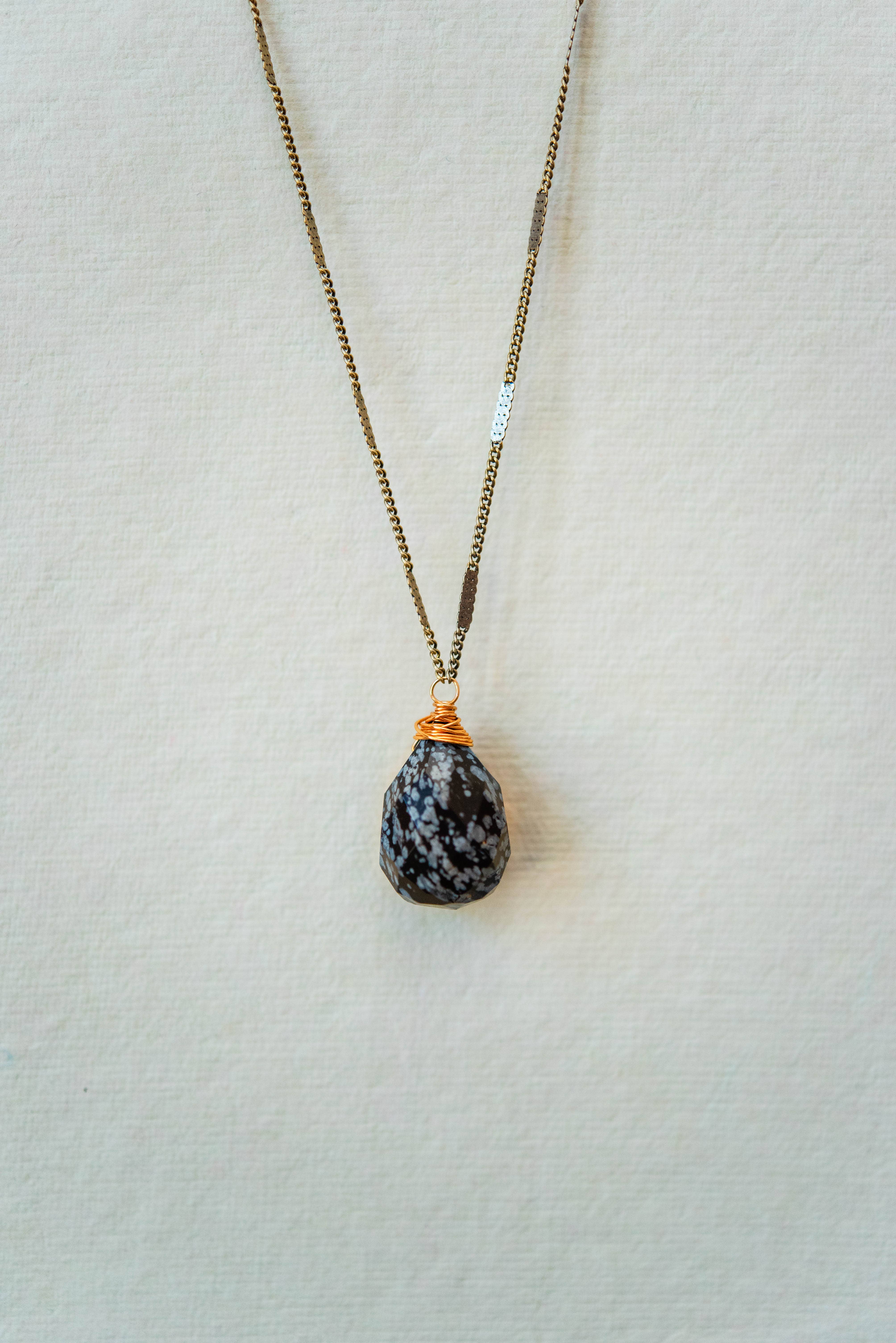 Bella Vita Jewelry - Wholesale Pendant/Charm Necklace - Zara Natural Stone Drop Necklace | Snowflake Obsidian7