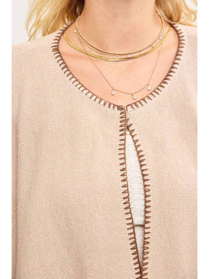 Mustard Seed - Wholesale Poncho - Women's - FRONT SNAP BUTTON CLOSURE KNIT PANCHO