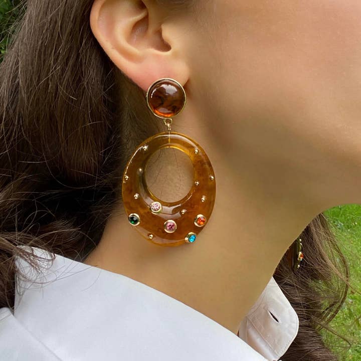 Michael Nash Jewelry - Wholesale Dangle Earrings - Studded Tortoise Resin Large Hoop Earrings1