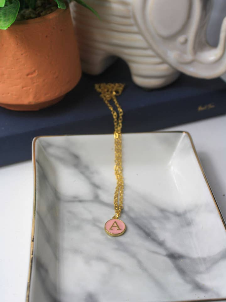 Pink + Gold Initial Necklace for wholesale by Hearts Undone