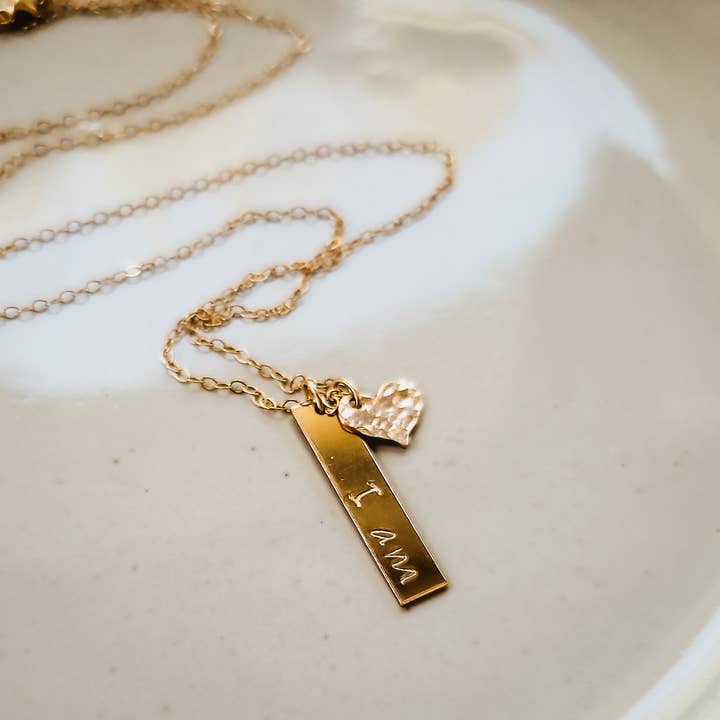 I am Vertical Bar and Heart Necklace - Gold Filled & Silver for wholesale by GiGisPetals