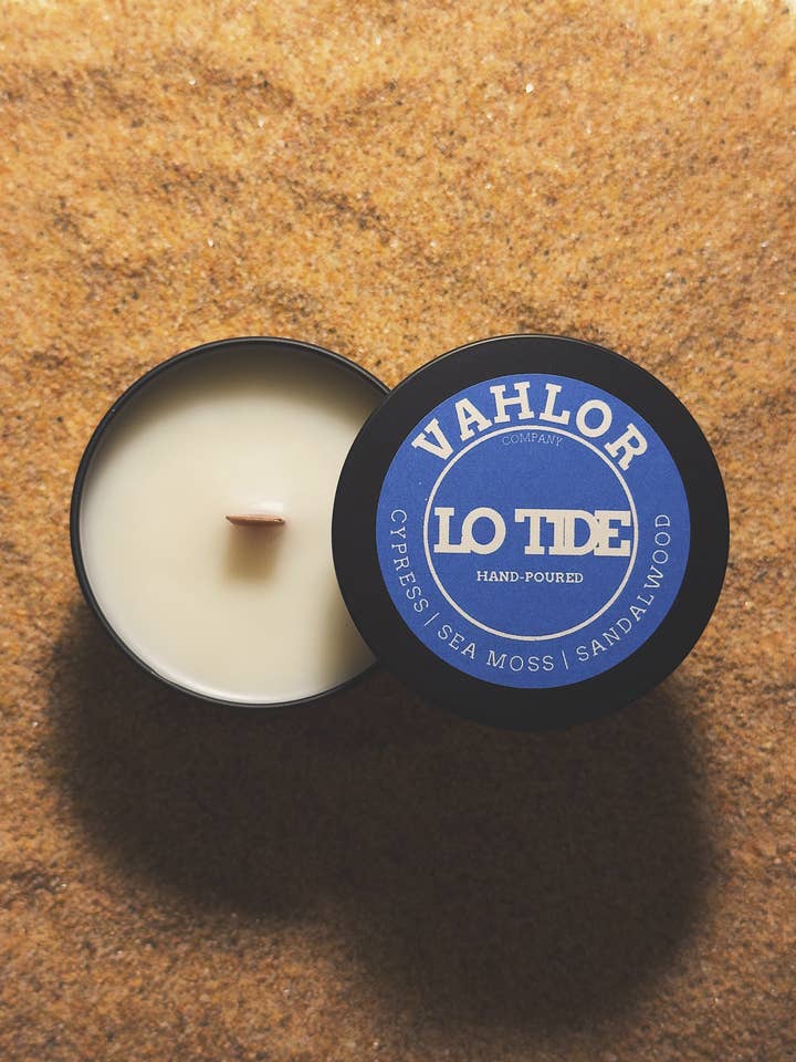 LO TIDE – Cypress & Sandalwood Candle, Wood Wick, 4 oz for wholesale by VAHLOR COMPANY