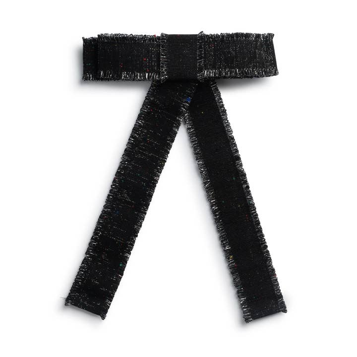 Sweetie Linen Fringe Bow Clip - Black for wholesale by Halo Luxe