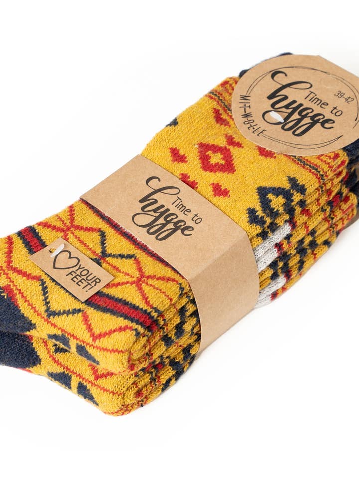 2 pairs of thick Hygge Norwegian socks with wool for wholesale by HomeOfSocks