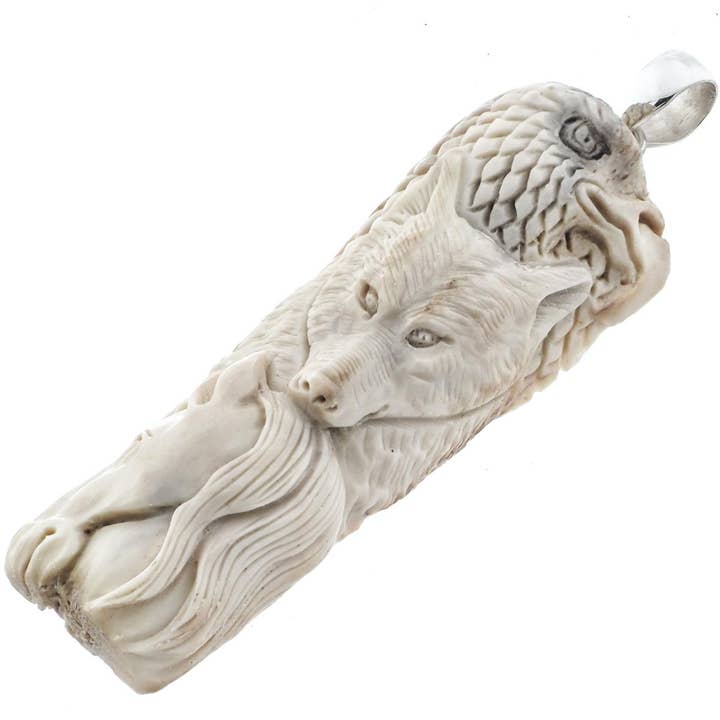 Pendentif en argent sterling 925 sculpté à la main avec aigle, loup, cheval, prairie, bois de cerf. pour la vente par FifiRose