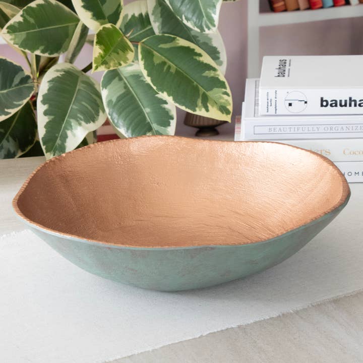 Andaluca - Wholesale Decorative Plate/Dish/Bowl - Cast Metal Turquoise Copper Finish Decorative Bowl 15in