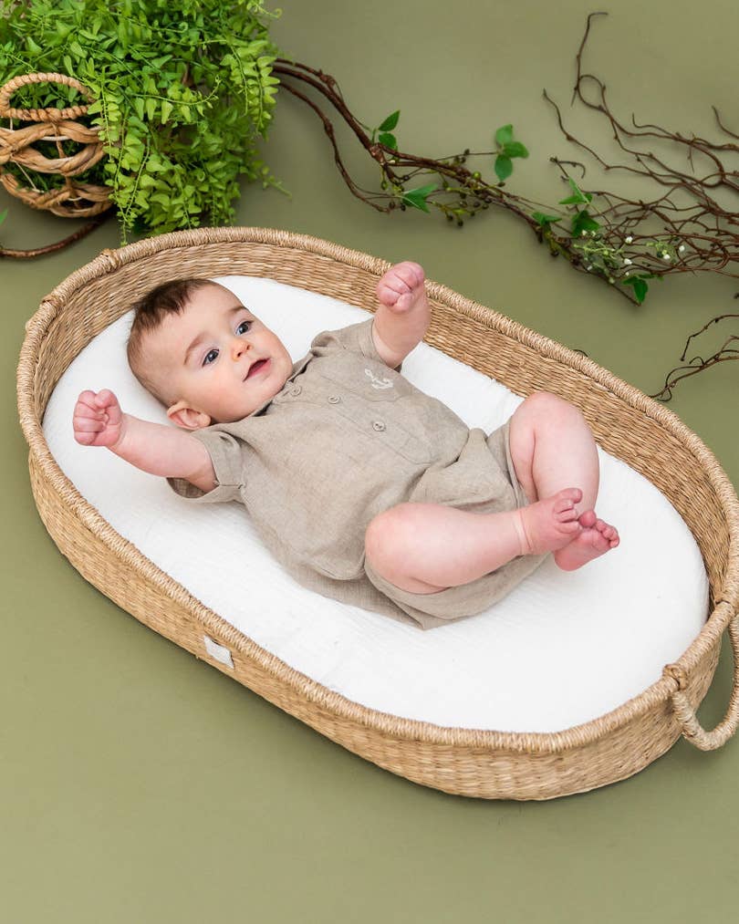 Riley Anchor Baby Romper (Natural Linen Blend) for wholesale on Faire3