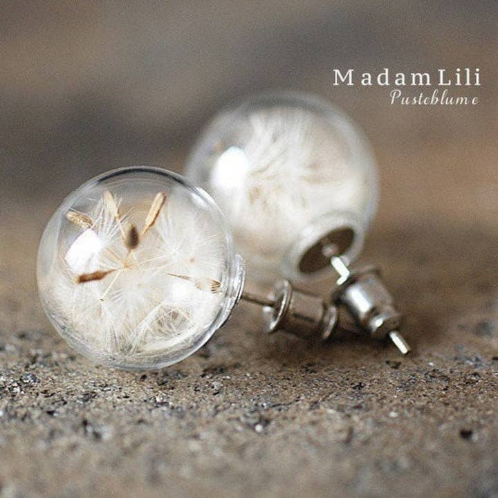 Elegant dandelion earrings - Terrarium Botanical Jewelry - VINOHR-40 for wholesale by MadamLili