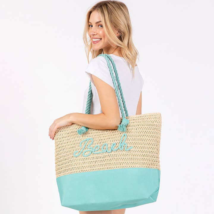 Sensibling Corp. - Wholesale Beach Bag - BEACH Message Embroidered Rope Handle Crochet Tote Bag