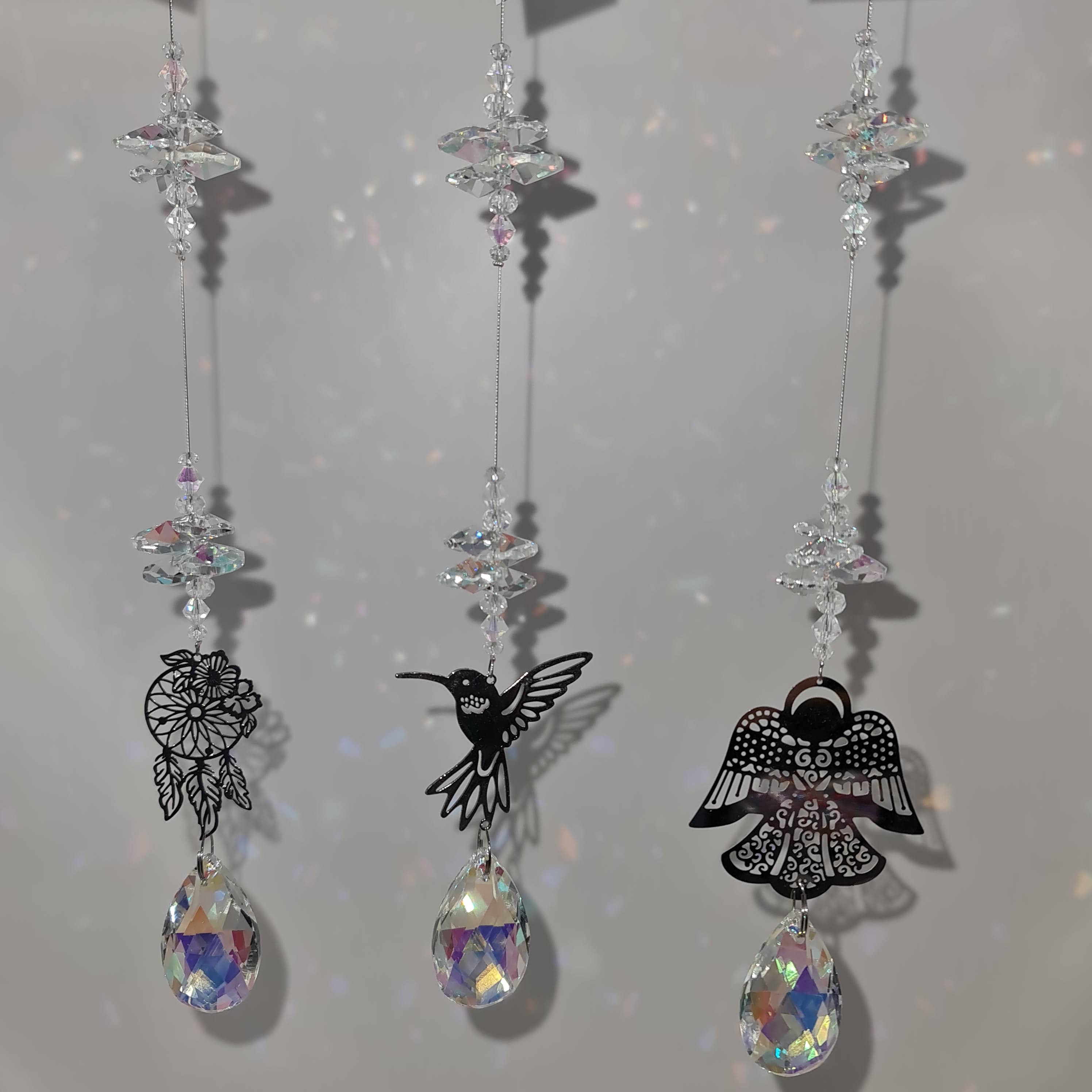 Gifts N Crystals - Vente Attrape-soleil - Capteurs de soleil en charme argenté avec tous les cristaux transparents, lot mixte3