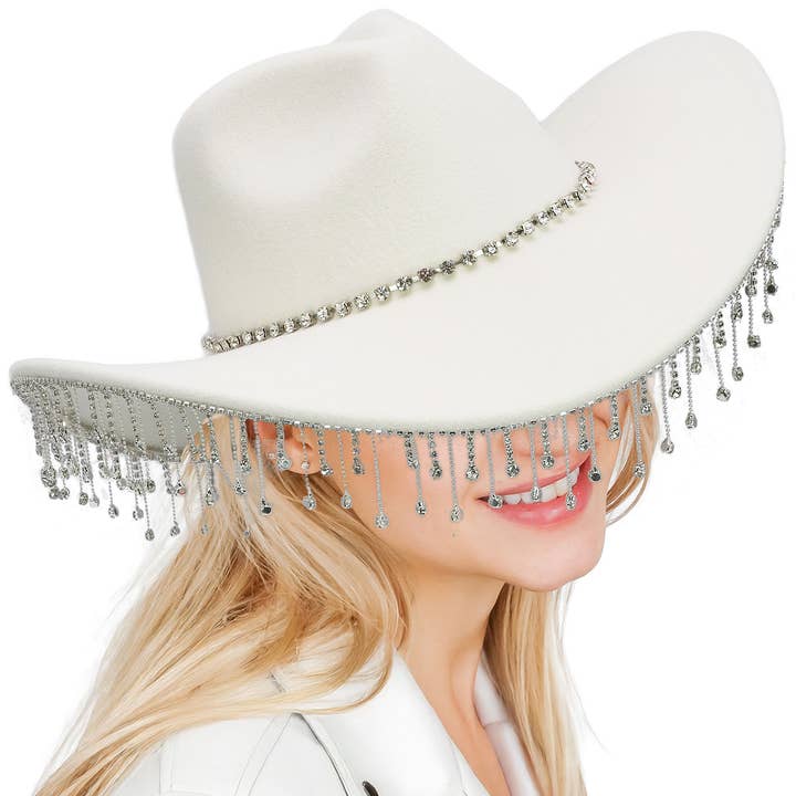 Cap Zone - Wholesale Cowboy Hat – Women’s - Crystal Bling Rhinestone Chain Fringe Cowgirl Hat6