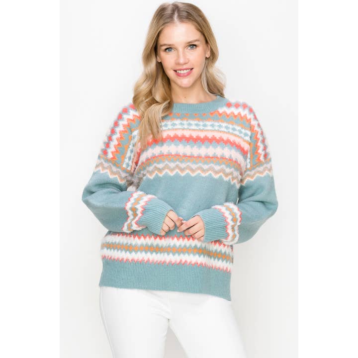 Fair Isle Chunky gebreide trui, ultrazacht Intarsia voor wholesale door O'LOLA