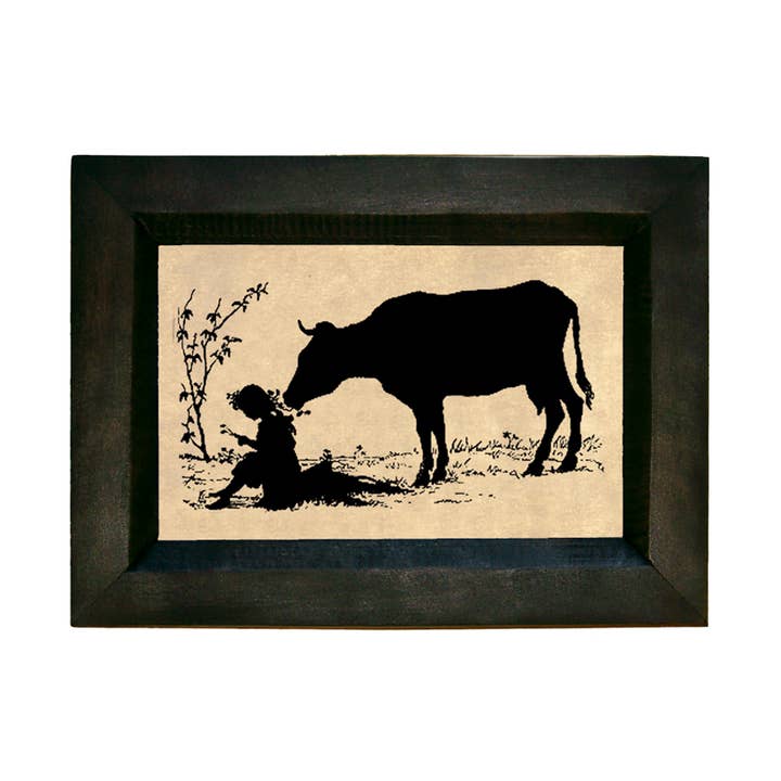 Madison Bay Co. - Historical Home Decor Reproductions - Wholesale Art Print - Cow Eating Pigtails Printed Vintage Silhouette, 4" x 6"0
